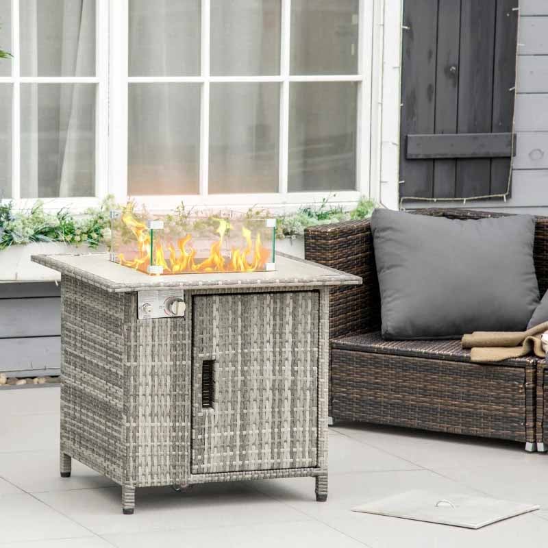 Outsunny Outdoor PE Rattan Gas Fire Pit Table Patio Heater Table for Garden Seating and Outdoor Evenings