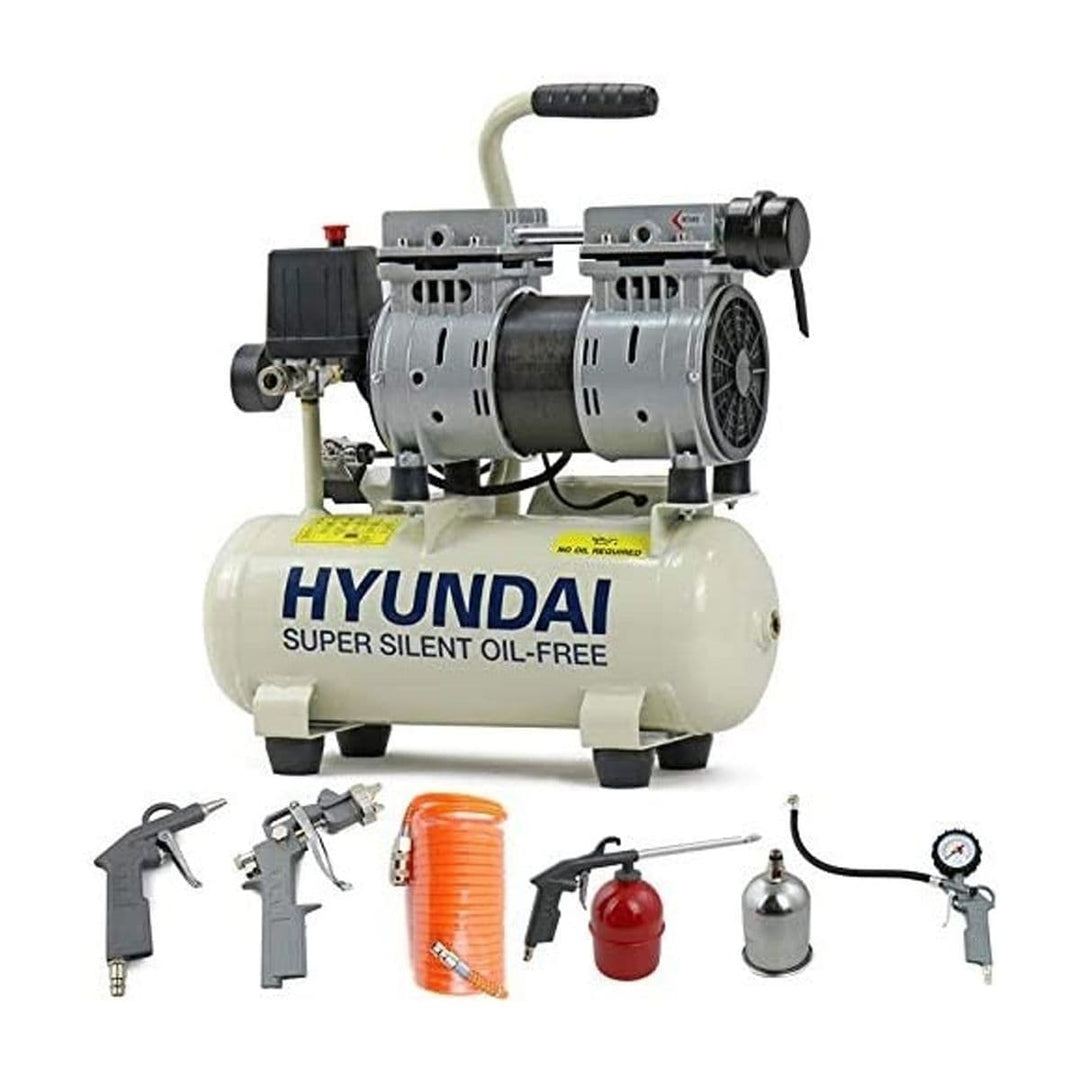 Hyundai Air Compressor HY5508+5 8 Litre 4CFM 118psi Silenced Oil Free 0.75hp with 5 Piece Kit