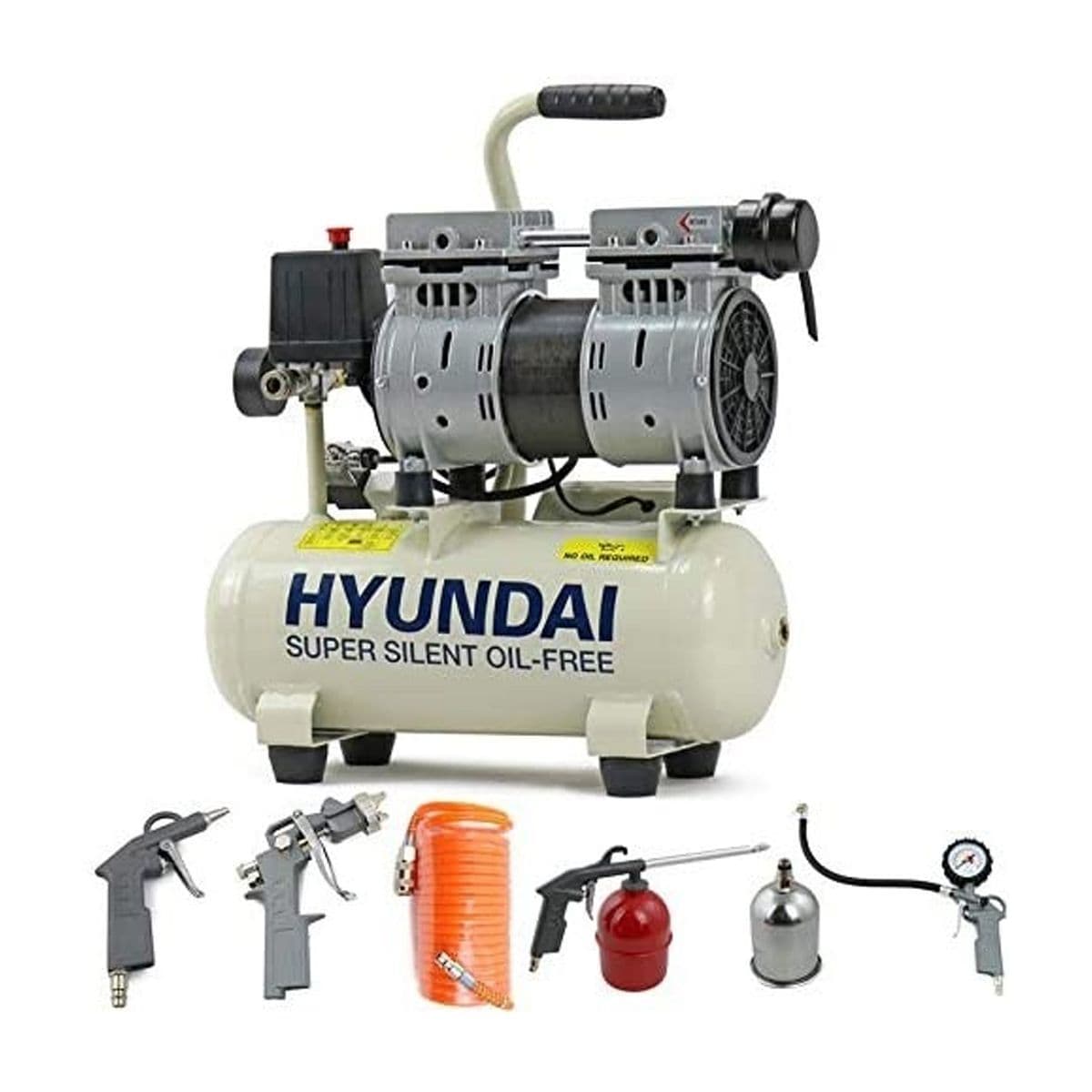 Hyundai Air Compressor HY5508+5 8 Litre 4CFM 118psi Silenced Oil Free 0.75hp with 5 Piece Kit