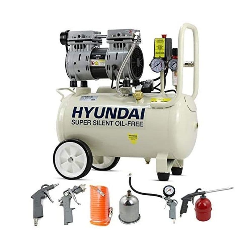 Hyundai Air Compressor HY7524+5 24 Litre 5.2CFM/100psi Silenced Oil Free Direct Drive 5 Piece Kit