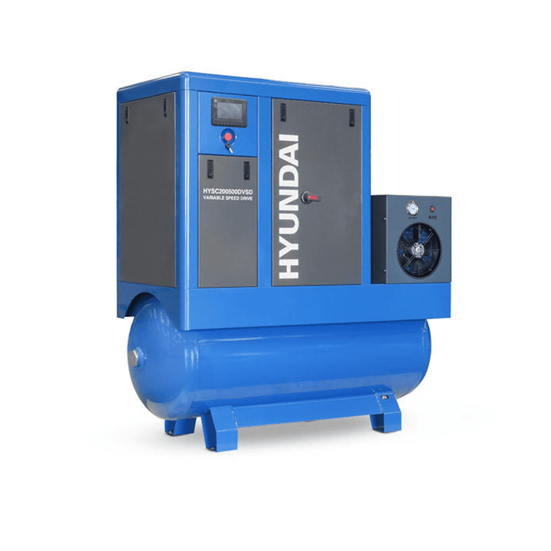 Hyundai Digital 500L Tank Permanent Magnet Screw Air Compressor HYSC200500DVSD Dryer 20Hp 415V~50Hz