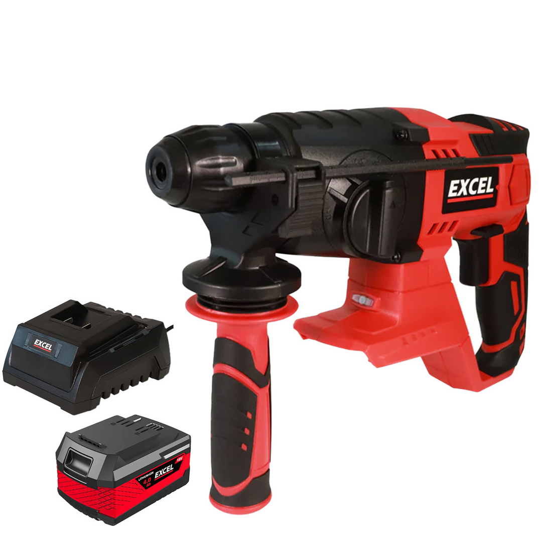 Excel 18V Cordless SDS-Plus Rotary Hammer Drill with 1 x 4.0Ah Battery & Charger