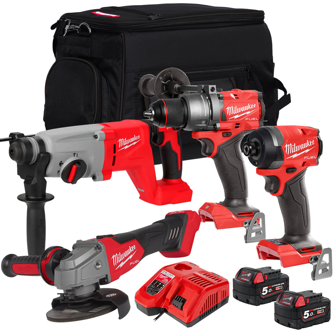 Milwaukee 18V 4 Piece Combo Kit with 2 x 5.0Ah Battery & Charger T4TKIT-32234