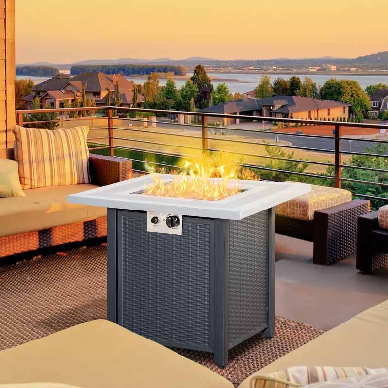 Outsunny Square Propane Gas Fire Pit Table Black Patio Heater for Garden Seating and Outdoor Evenings