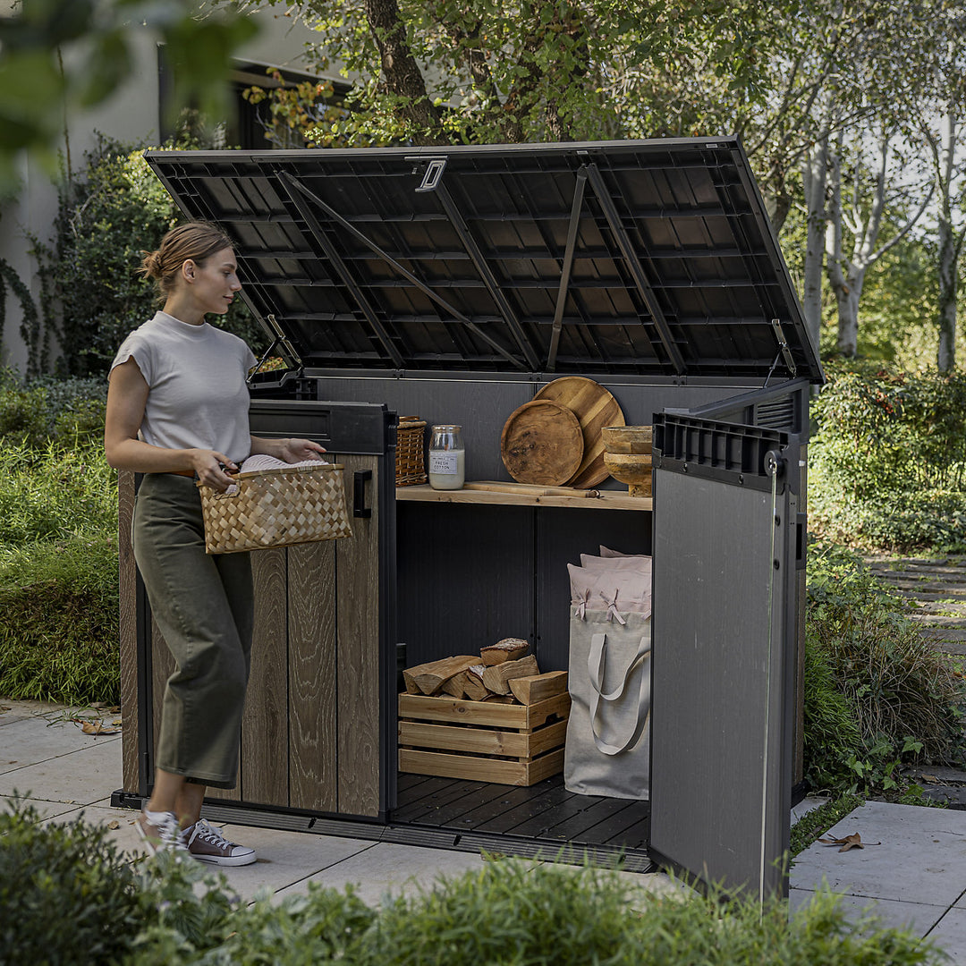 Keter Signature Decocoat Walnut 2020L Pent Garden storage 6x3 ft (H)1325mm (W)1905mm