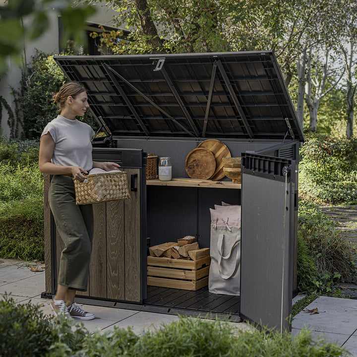 Keter Signature Decocoat Walnut 2020L Pent Garden storage 6x3 ft (H)1325mm (W)1905mm
