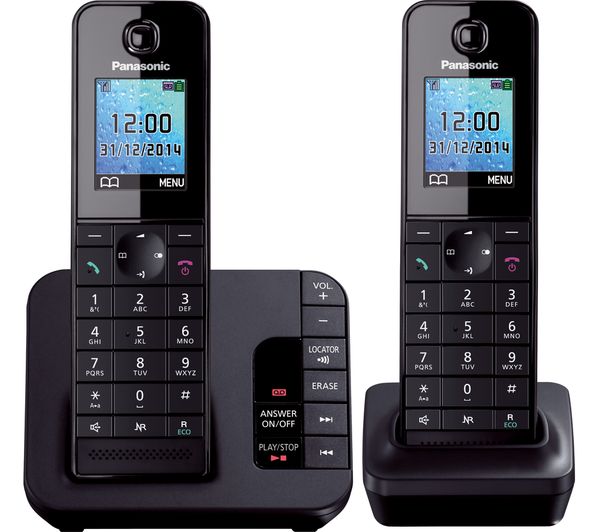 TieDex UK PANASONIC KX-TG8182EB Cordless Phone with Answering Machine - Twin Handsets, Black