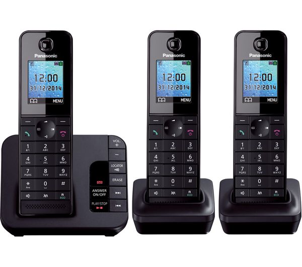 TieDex UK PANASONIC KX-TG8183EB Cordless Phone with Answering Machine - Triple Handsets, Black