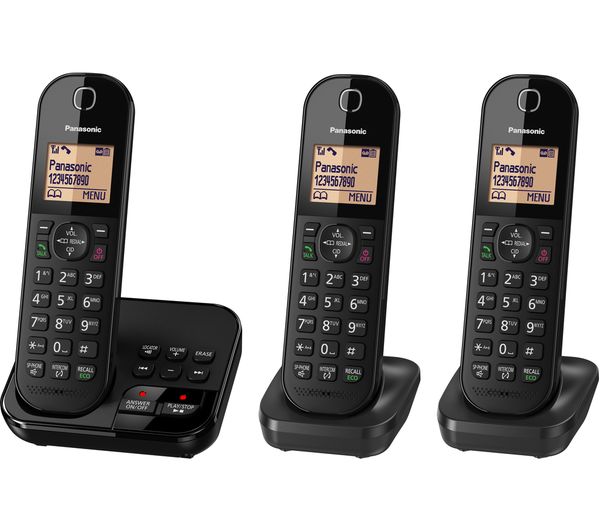 TieDex UK PANASONIC KX-TGC423EB Cordless Phone with Answering Machine - Triple Handsets, Black