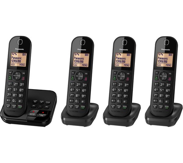 TieDex UK PANASONIC KX-TGC424EB Cordless Phone with Answering Machine - Quad Handsets - Black