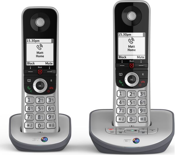 TieDex UK BT Advanced 1Z Cordless Phone - Twin Handsets, Black & Silver