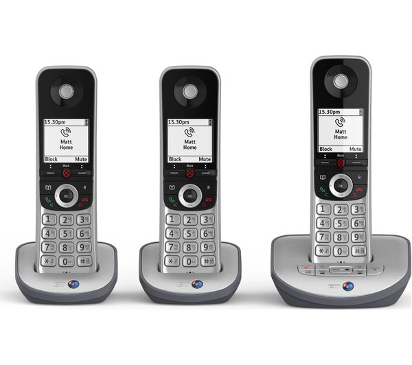 TieDex UK BT Advanced 1Z Cordless Phone - Triple Handsets, Black & Silver