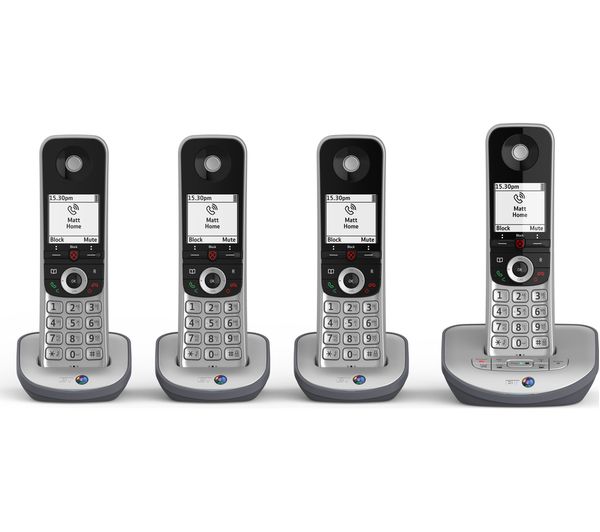 TieDex UK BT Advanced 1Z Cordless Phone - Quad Handsets, Black & Silver