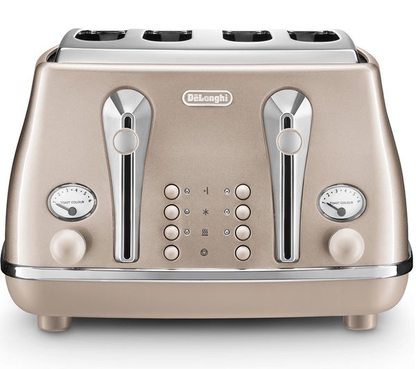 TieDex UK DELONGHI Icona Metallics CTOT4003.BG 4-Slice Toaster - Beige