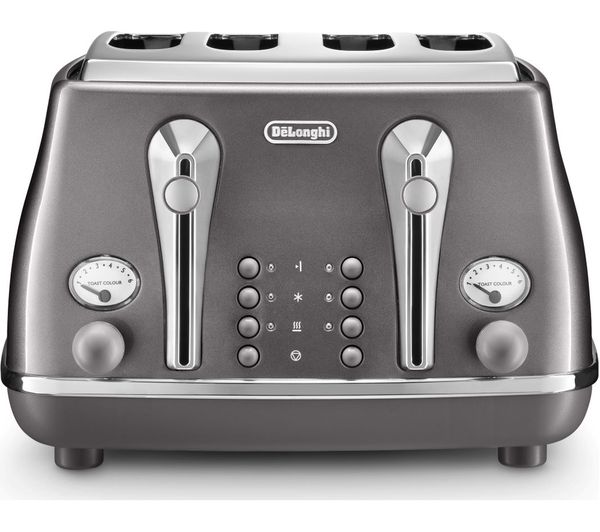 TieDex UK DELONGHI Icona Metallics CTOT4003.GY 4-Slice Toaster - Grey