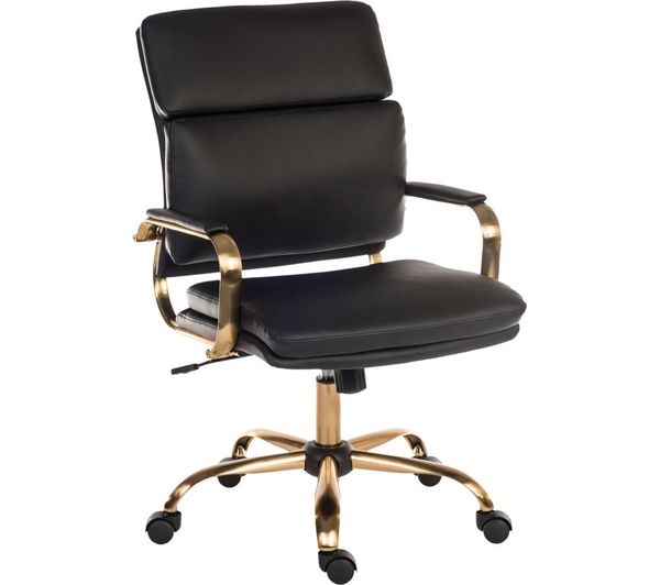 TieDex UK TEKNIK Vintage Faux-Leather Tilting Executive Chair - Black & Brass