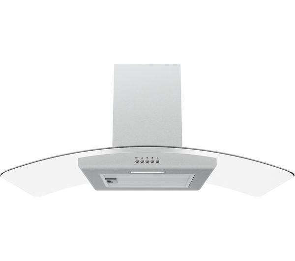 TieDex UK LOGIK L90CHDG21 Chimney Cooker Hood - Stainless Steel & Glass