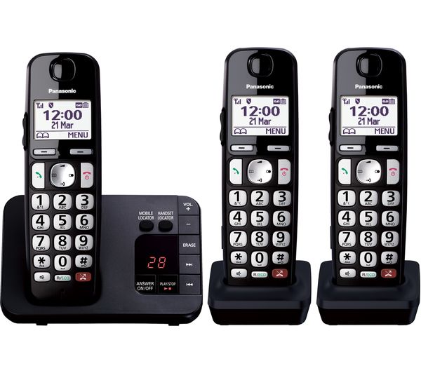 TieDex UK PANASONIC KX-TGE823EB Cordless Phone - Triple Handsets, Black