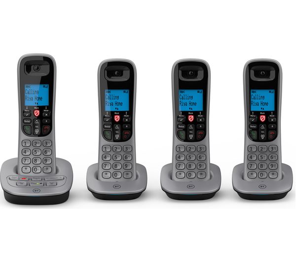 TieDex UK BT 7660 Cordless Phone - Quad Handsets, Silver & Black