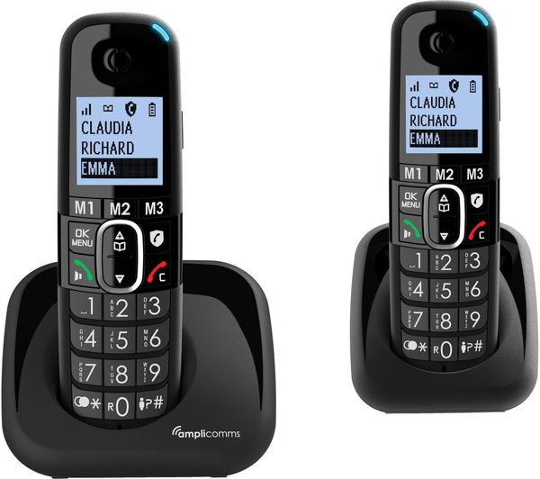 TieDex UK AMPLICOMMS BigTel 1502 Duo Cordless Phone - Twin Handset, Black