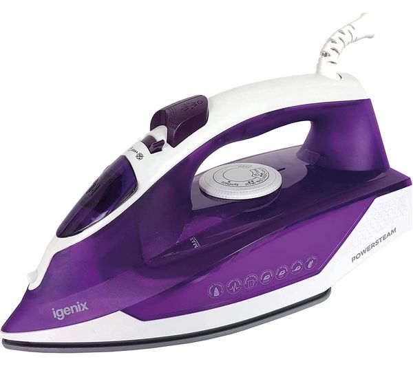 TieDex UK IGENIX PowerSteam IG3122 Steam Iron - White & Purple