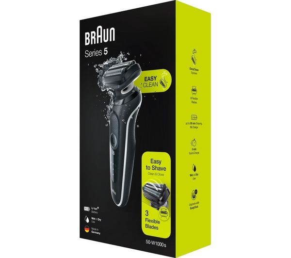 TieDex UK BRAUN Series 5 50-W1000s Wet & Dry Foil Shaver - Black & White