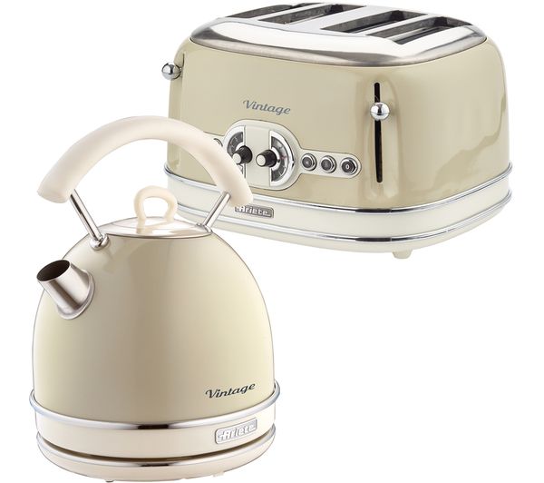 TieDex UK ARIETE Vintage ARPK39 4-Slice Toaster & Traditional Kettle Bundle - Beige