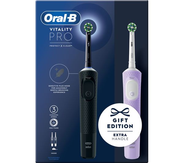 TieDex UK ORAL B Vitality Pro Electric Toothbrush - Black & Purple Duo