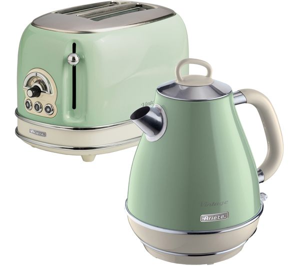 TieDex UK ARIETE ARPK2 Vintage 2-Slice Toaster & Jug Kettle Bundle - Green