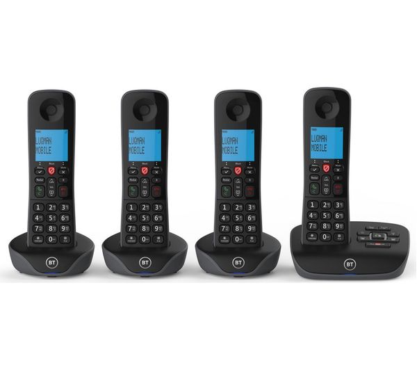 TieDex UK BT Essential Cordless Phone - Quad Handsets, Black