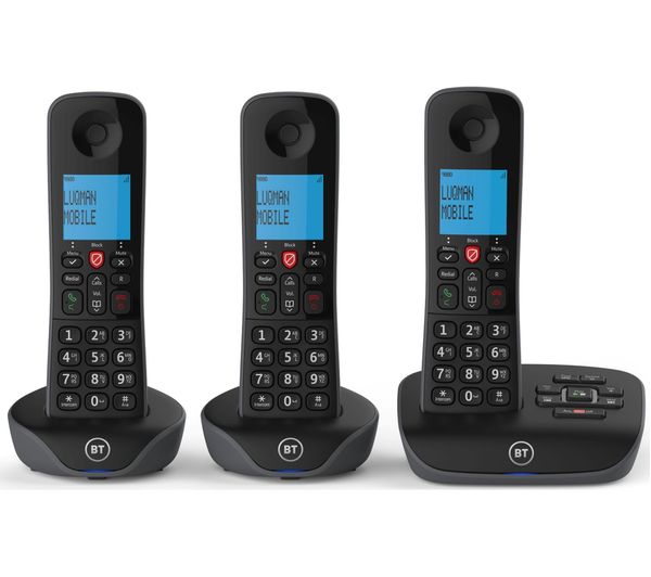 TieDex UK BT Essential Cordless Phone - Triple Handsets, Black