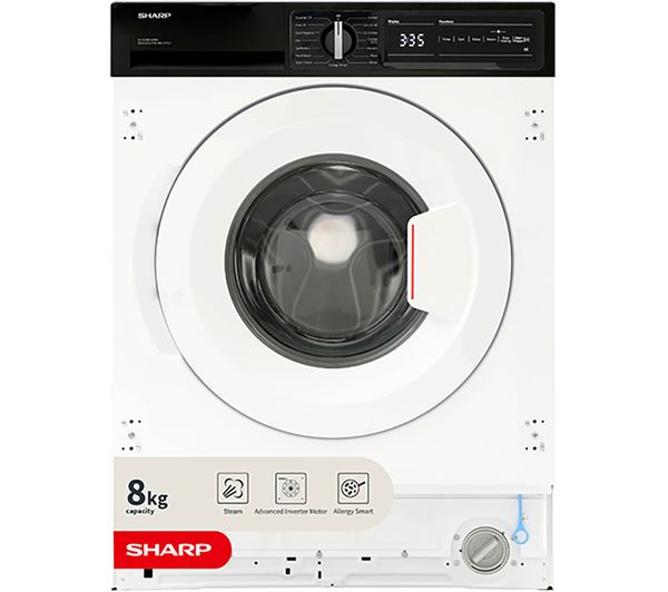 TieDex UK SHARP ES-NIH814BWA-EN Integrated 8 kg 1400 Spin Washing Machine - White