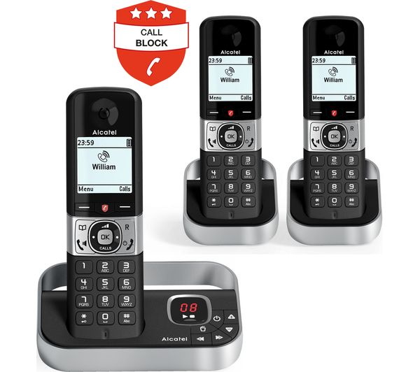 TieDex UK ALCATEL F890 Voice TAM Cordless Phone - Triple Handsets, Black & Silver