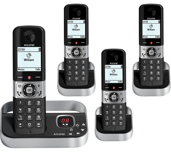 TieDex UK ALCATEL F890 Cordless Phone - Quad Handsets, Black & Silver