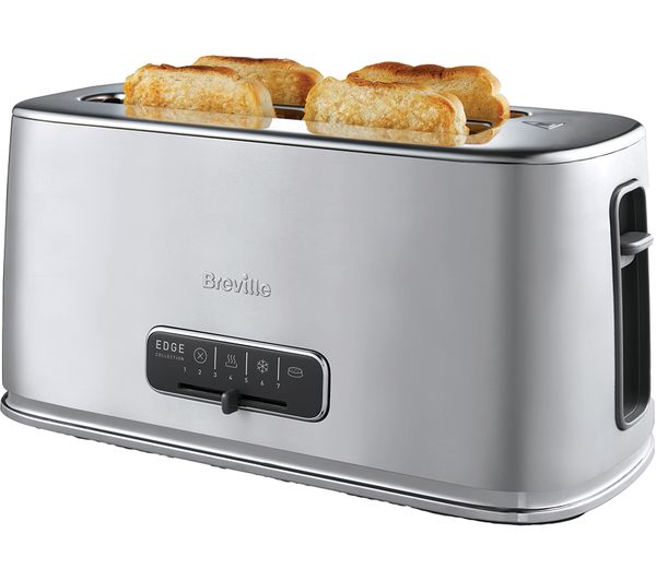 TieDex UK BREVILLE Edge Long Slot VTR023 4 Slice Toaster - Brushed Stainless Steel