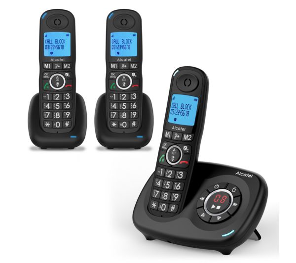 TieDex UK ALCATEL XL595 Voice Cordless Home Phone - Triple Headsets, Black