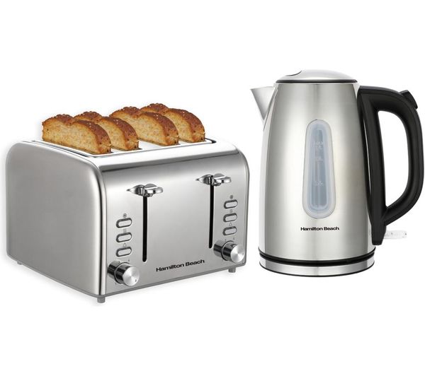 TieDex UK HAMILTON BEACH Rise Polished Electric Kettle & 4-Slice Toaster Bundle - Silver