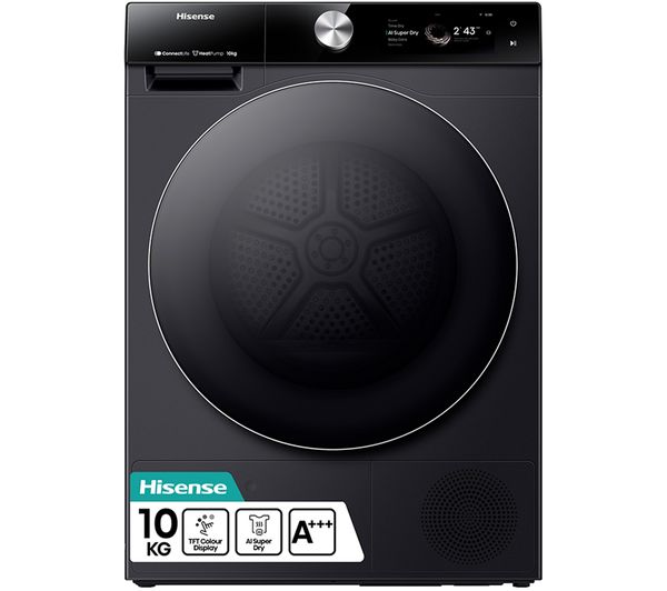 TieDex UK HISENSE 7S Series DH7S107BB AI WiFi-enabled 10 kg Heat Pump Tumble Dryer - Black