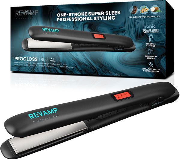 TieDex UK REVAMP Progloss Digital Ceramic Hair Straightener - Black