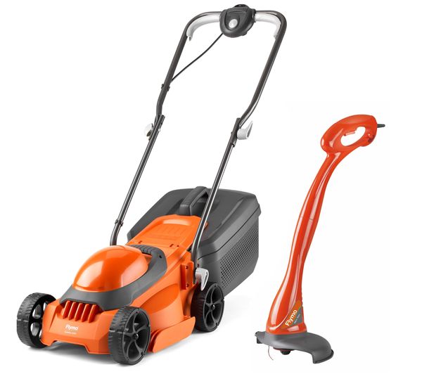 TieDex UK FLYMO EasiMow 300 Corded Rotary Lawn Mower & MiniTrim Cordless Grass Trimmer - Orange & Grey