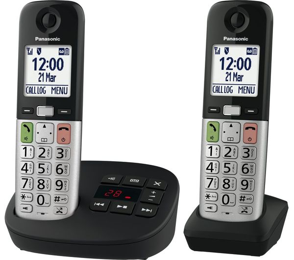 TieDex UK PANASONIC KX-TGU432EB Cordless Phone - Twin Handsets, Silver & Black