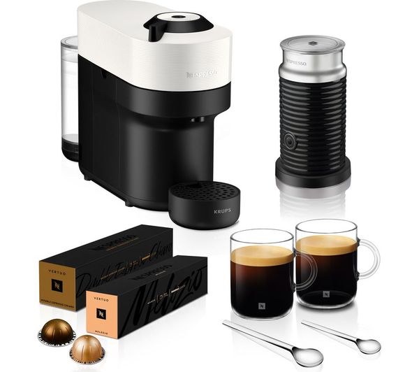 TieDex UK NESPRESSO by Krups Vertuo Pop Barista Bundle XN920141 Smart Coffee Machine - Coconut White