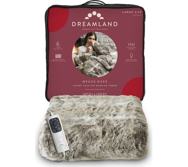 TieDex UK DREAMLAND Intelliheat Faux Fur Heated Throw - Alaskan Husky, 160 x 120 cm