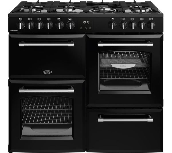 TieDex UK BELLING Farmhouse 100DF Dual Fuel Range Cooker - Black & Chrome