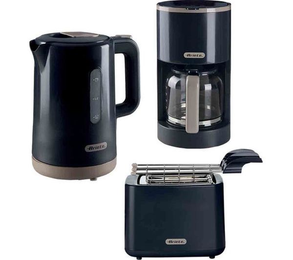 TieDex UK ARIETE Breakfast ARPK46 Jug Kettle, 2-Slice Toaster & Filter Coffee Machine Bundle - Dark Grey