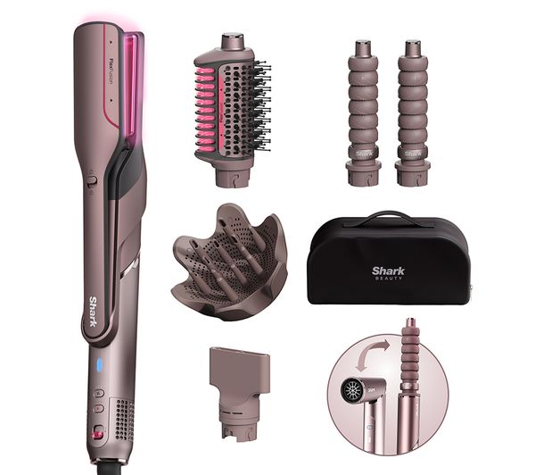 TieDex UK SHARK HD652SUK FlexFusion Straight 5-in-1 Air Styler & Hair Dryer with Storage Case - Cosmic Blush