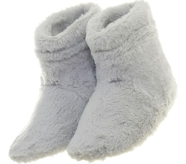 TieDex UK AROMA HOME Faux Fur Heated Boot Slippers - Grey