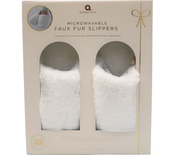 TieDex UK AROMA HOME Faux Fur Heated Mule Slippers - Cream