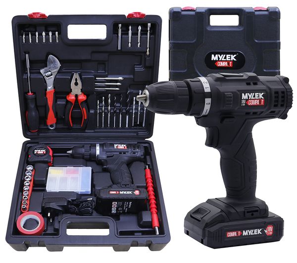 TieDex UK MYLEK MYLEK 18V Cordless Drill & Accessory Set with Storage Case - Black