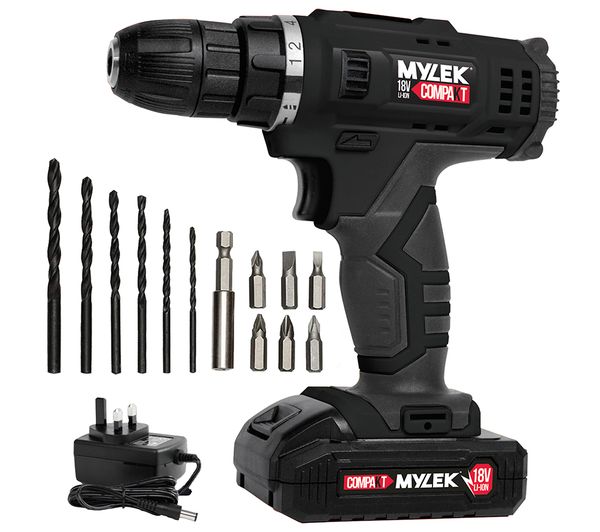 TieDex UK MYLEK 18V Cordless Drill - Black